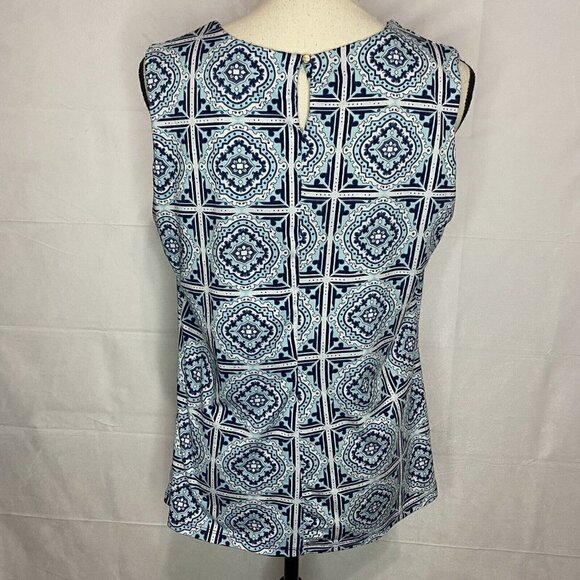 BCBG MaxAzria Tank Top Blouse Keyhole Back Medium Blues White - Picture 6 of 8